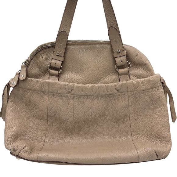 Furla Taupe Pebbled Leather Large Satchel Tote Bag – Classic Italian Designer - Picture 4 of 9